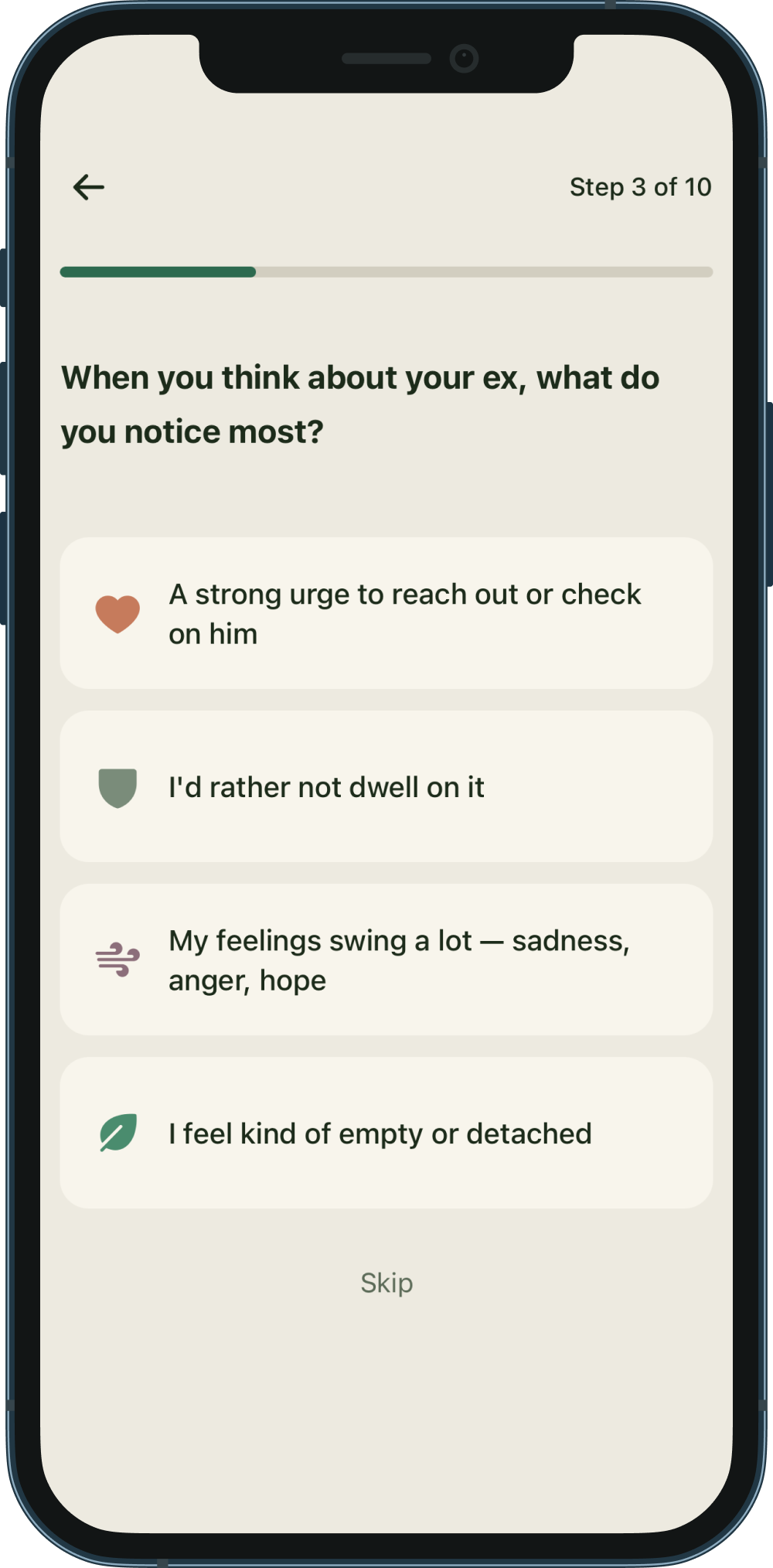 Breakup Reset onboarding — noticing how you feel about your ex